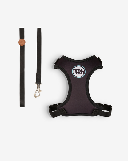 Cat H-Harness Comfort + Leash Set Black