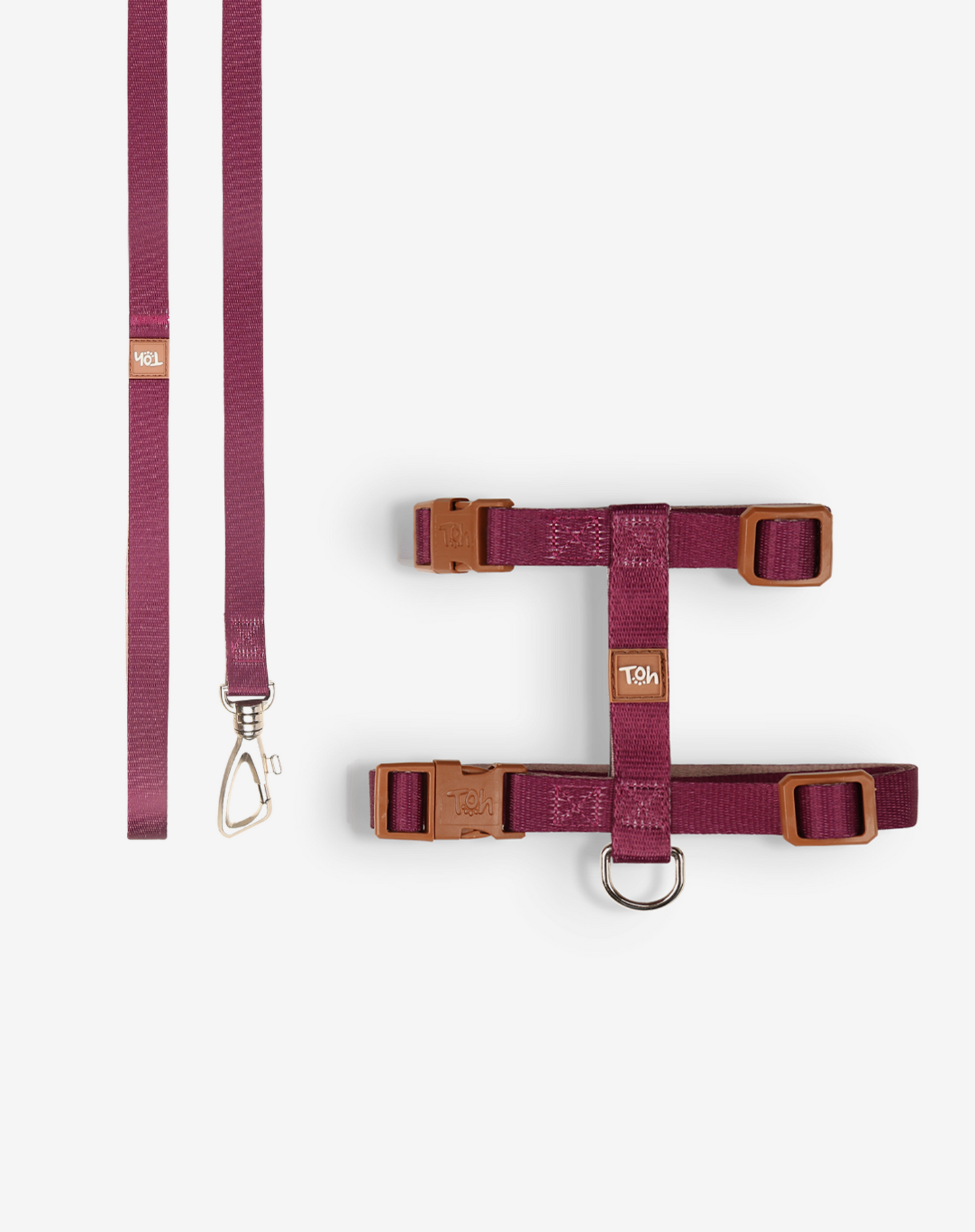 Cat H Harness + Leash Burgundy - Khaki