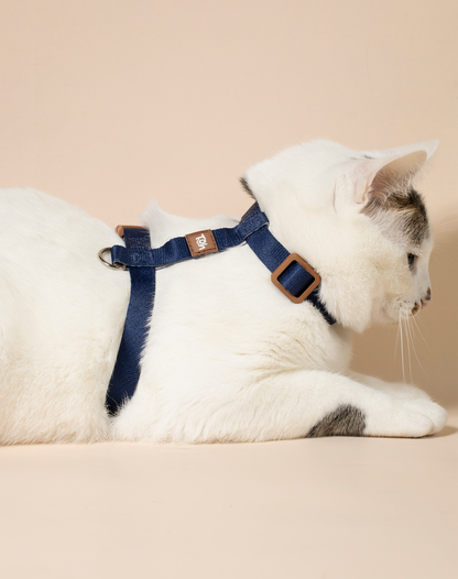 Cat H Harness + Leash Navy Blue - Khaki