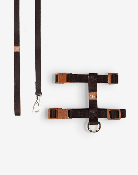 Cat H Harness + Leash Black - Khaki